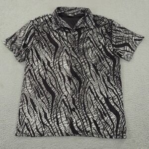 VTG Positano Shirt Mens XL Silver Black Tiger Stripe Disco Club Raver EDM‎ USA